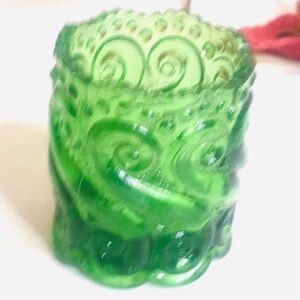 Vintage MCM L.G. Wright Green Glass Toothpick Holder